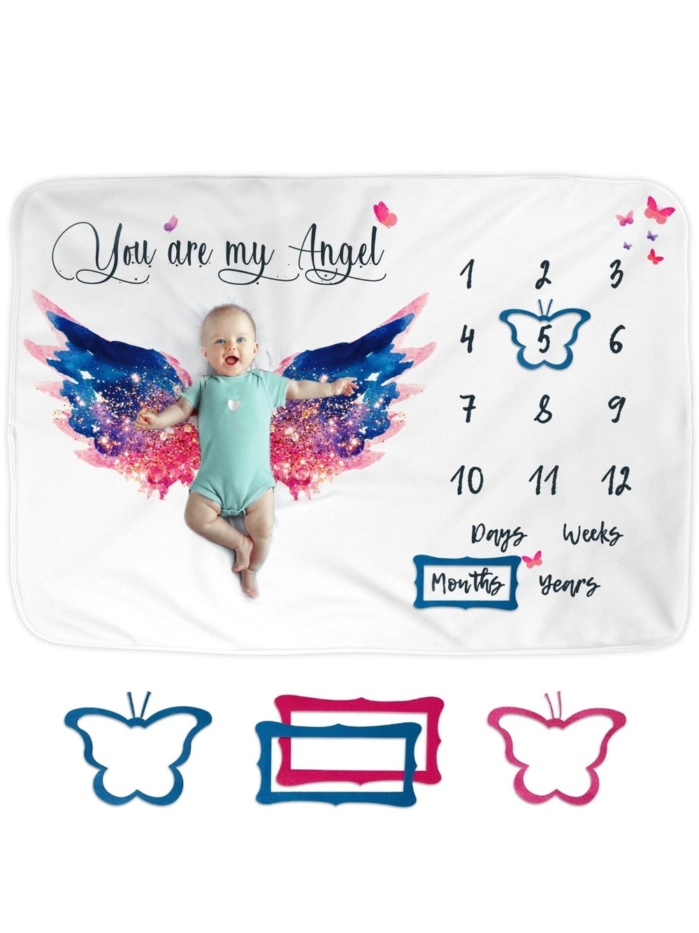 You Are My Angel Baby Milestone Blanket - Pink & Blue